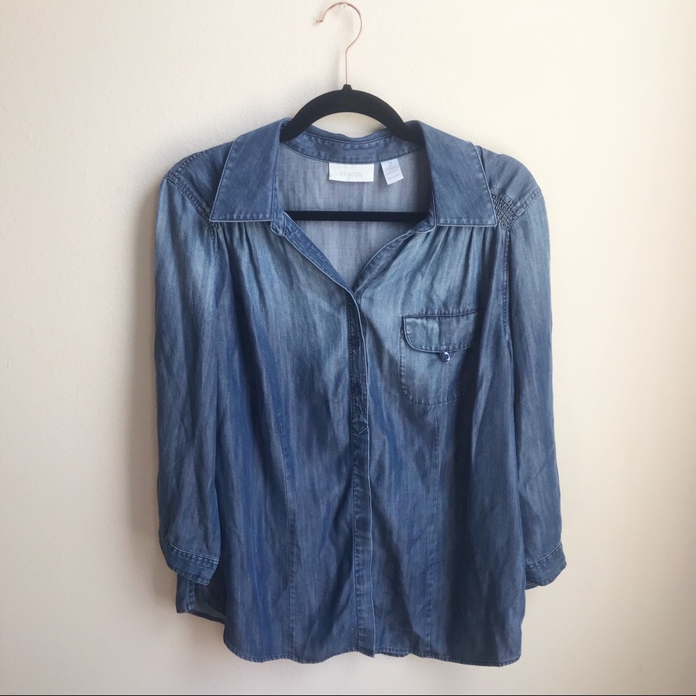 Chico’s | Long Sleeve Button Down Chambray Top